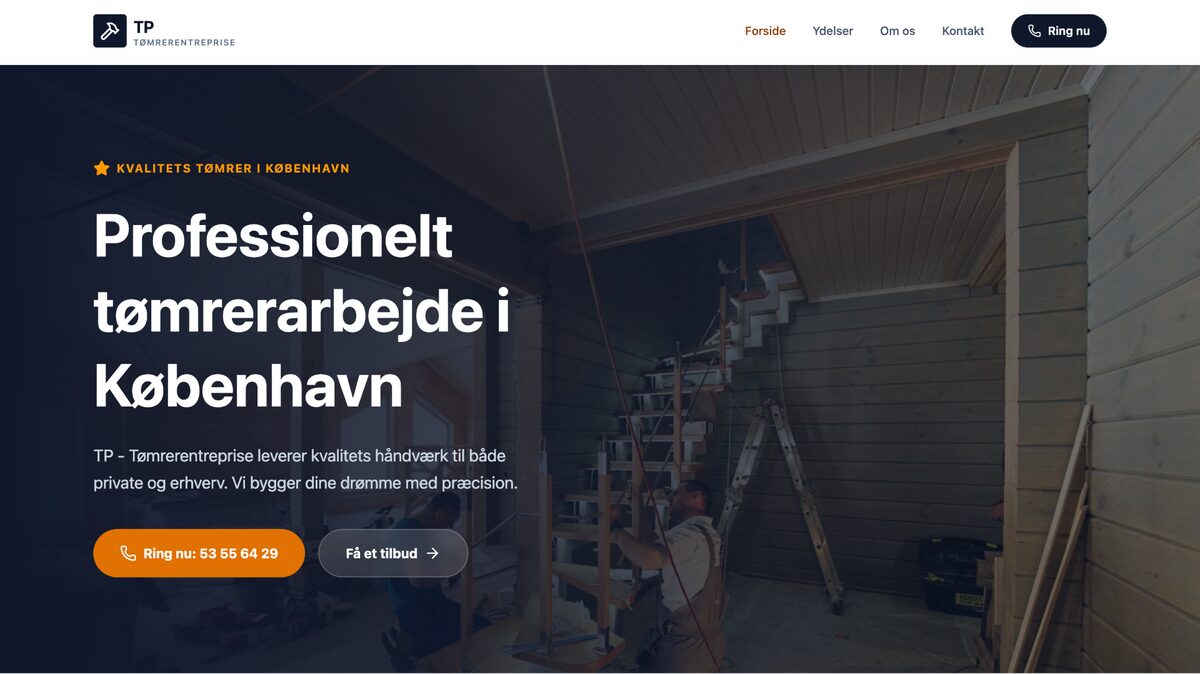 TP Tømrerentreprise hjemmeside — bygget af Codewise